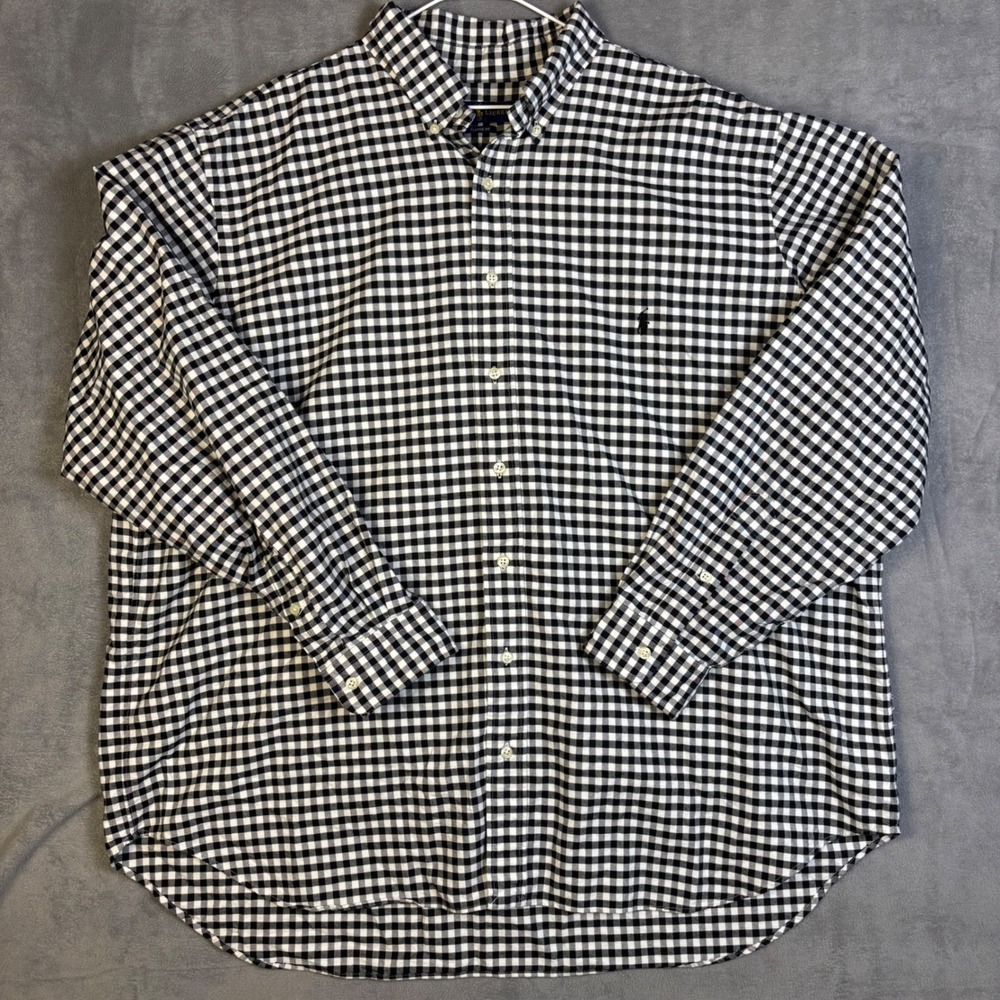 Polo Ralph Lauren Mens 2XB Classic Fit Gingham Button Down Shirt Black White